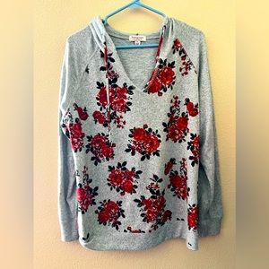 Gray with floral long sleeve and hoodie